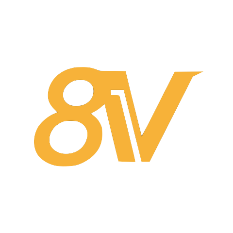 golden number 8 and golden letter V