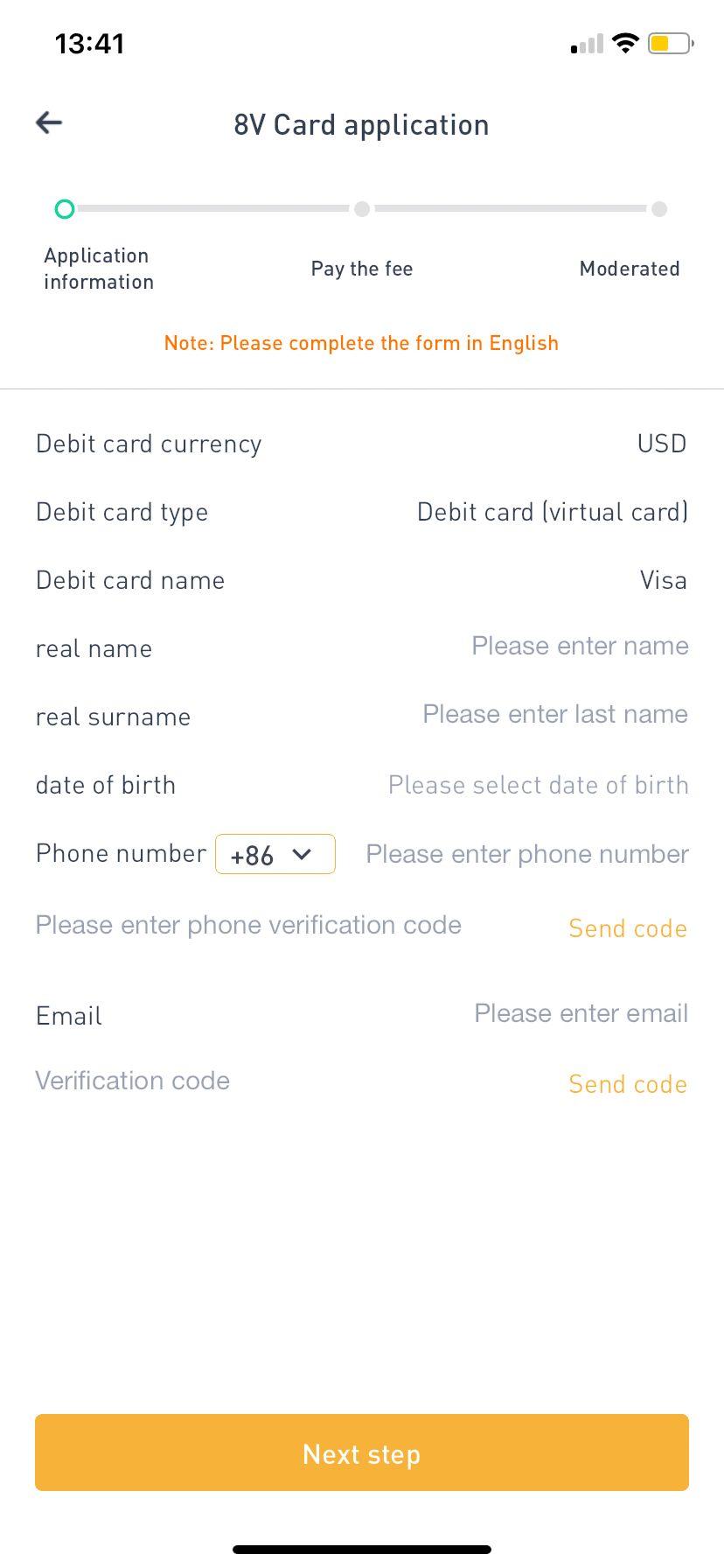 8V Crypto Payment Card_application