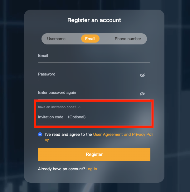 screenshot of 8V website register page with referral code highted