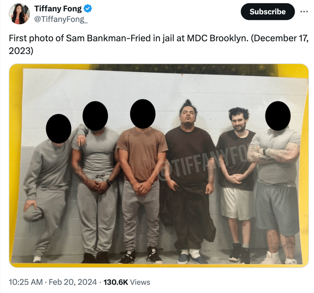 SBF 在獄中首張拍下的消瘦照片，獄友暴露：他不洗澡，但不是怕撿肥皂