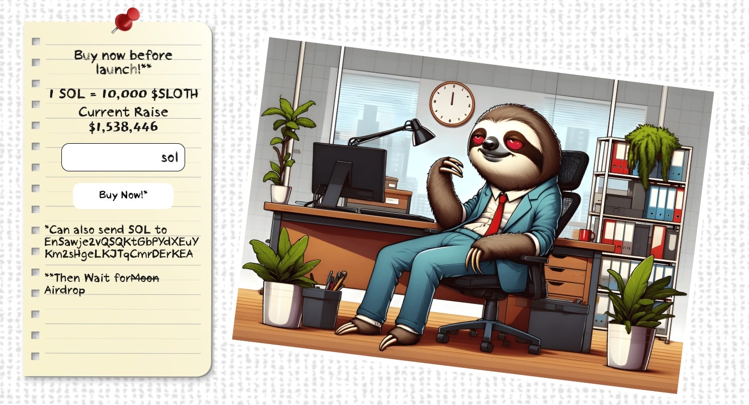 投资者已经将150万美元的Solana　发送到新兴的SOL链迷因币Slothana