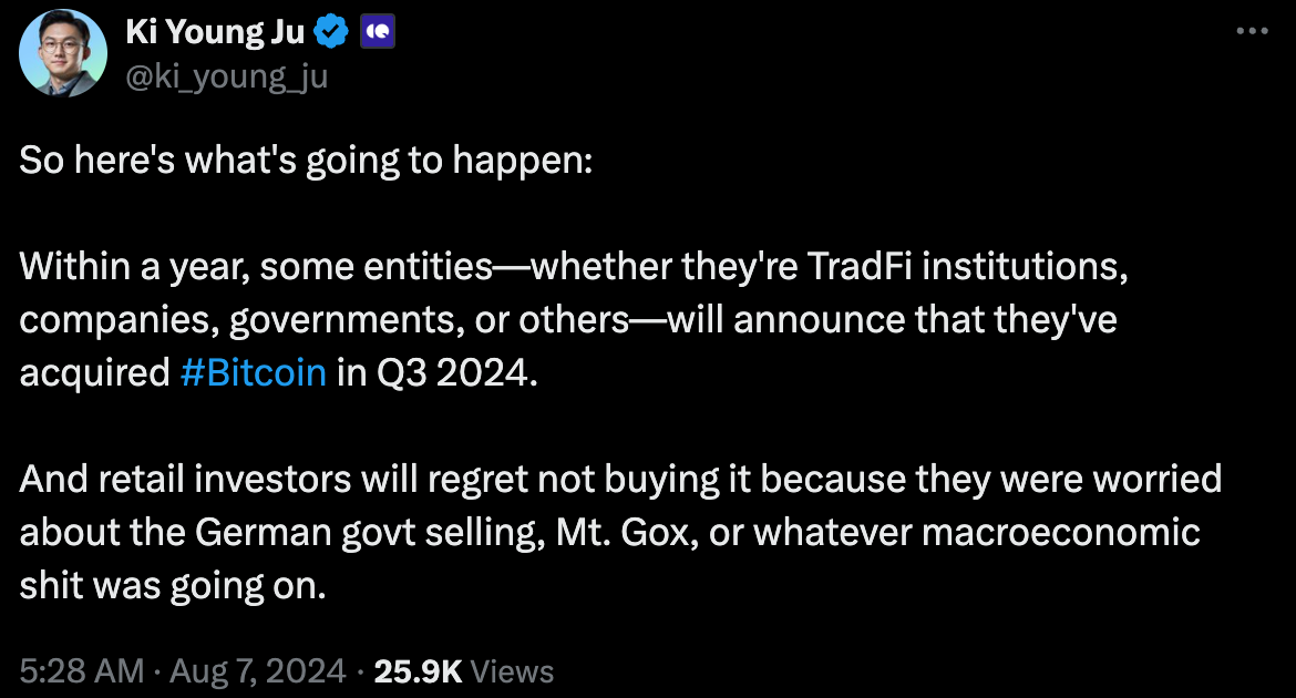 ​CryptoQuant CEO：巨鯨繼續加倉BTC、TradFi可能在Q3報告持有比特幣