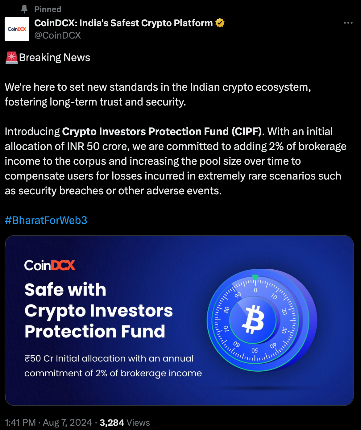 ​印度交易所CoinDCX設百萬美元投資者保護基金、財政部長：暫無監管計畫