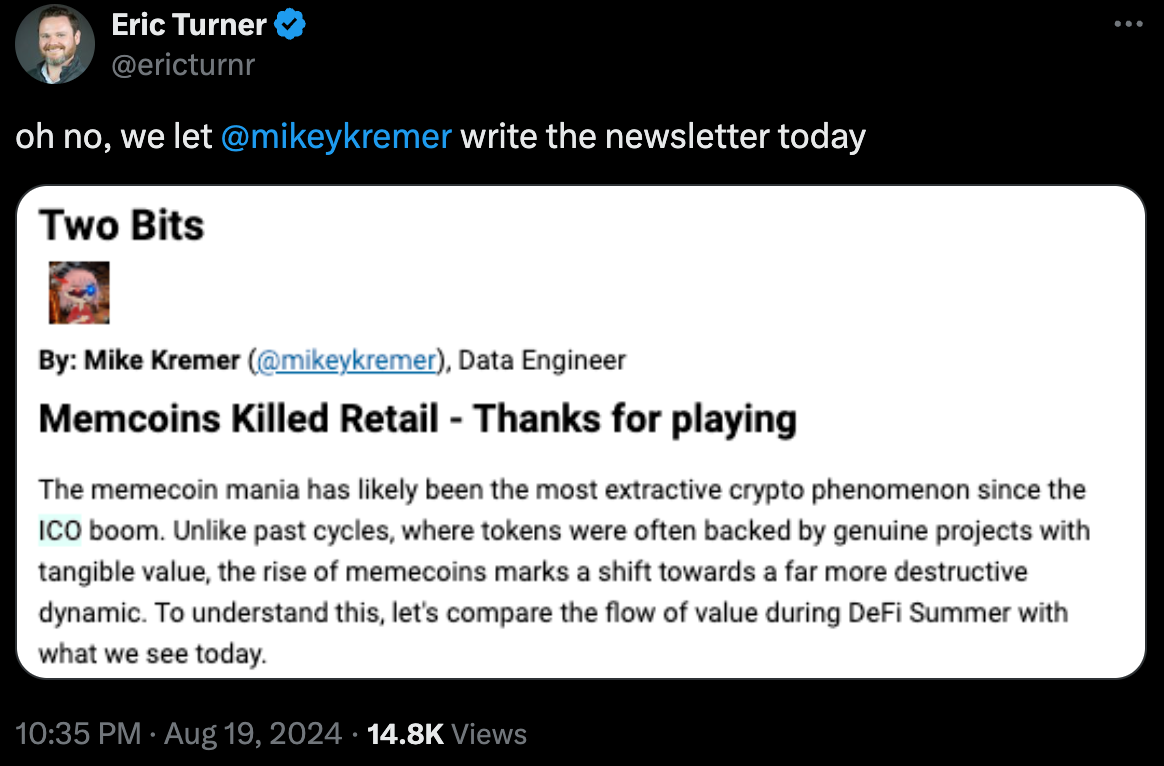 ​Messari工程師批評迷因幣現象：正在「嚴重榨取」加密市場的價值