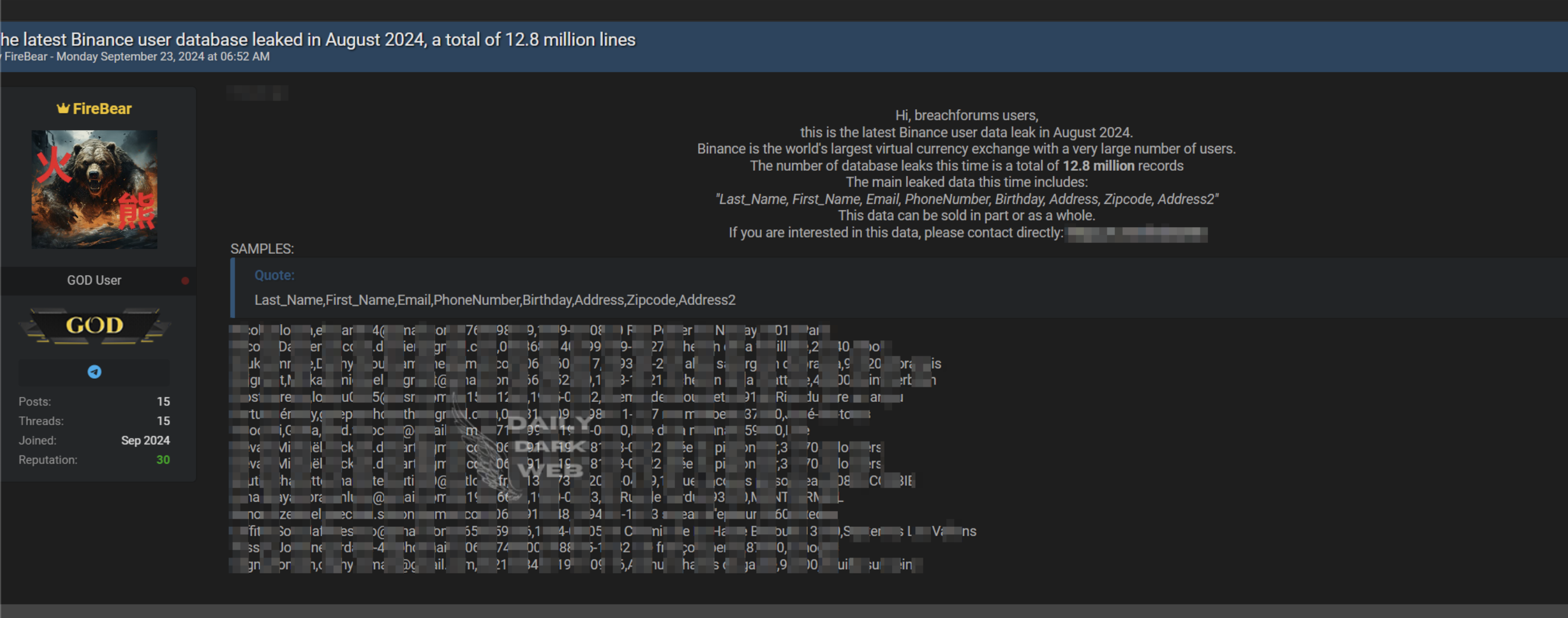 ​暗網駭客兜售幣安千萬個資，幣安駁斥：完全虛假