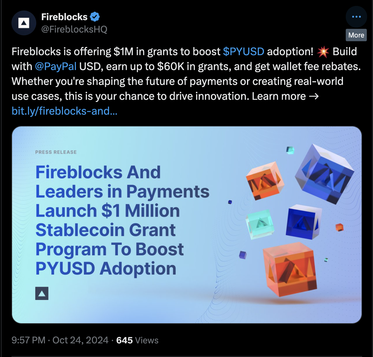 Fireblocks 與 Paxos 推出百萬美元補助計劃,加速 PayPal 穩定幣 PYUSD 普及