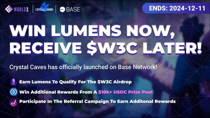 AI 自治世界项目 WORLD3 在 Base 上线全链游戏 Crystal Caves，同时开启赢取代币空投第一期活动