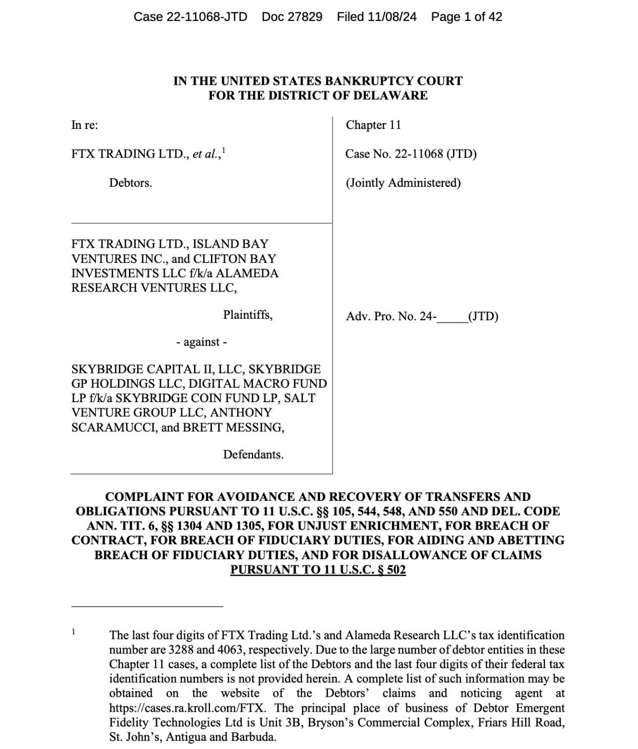 FTX 破產團隊再出手,提告天橋資本及創辦人 Scaramucci 並求償 1 億美元
