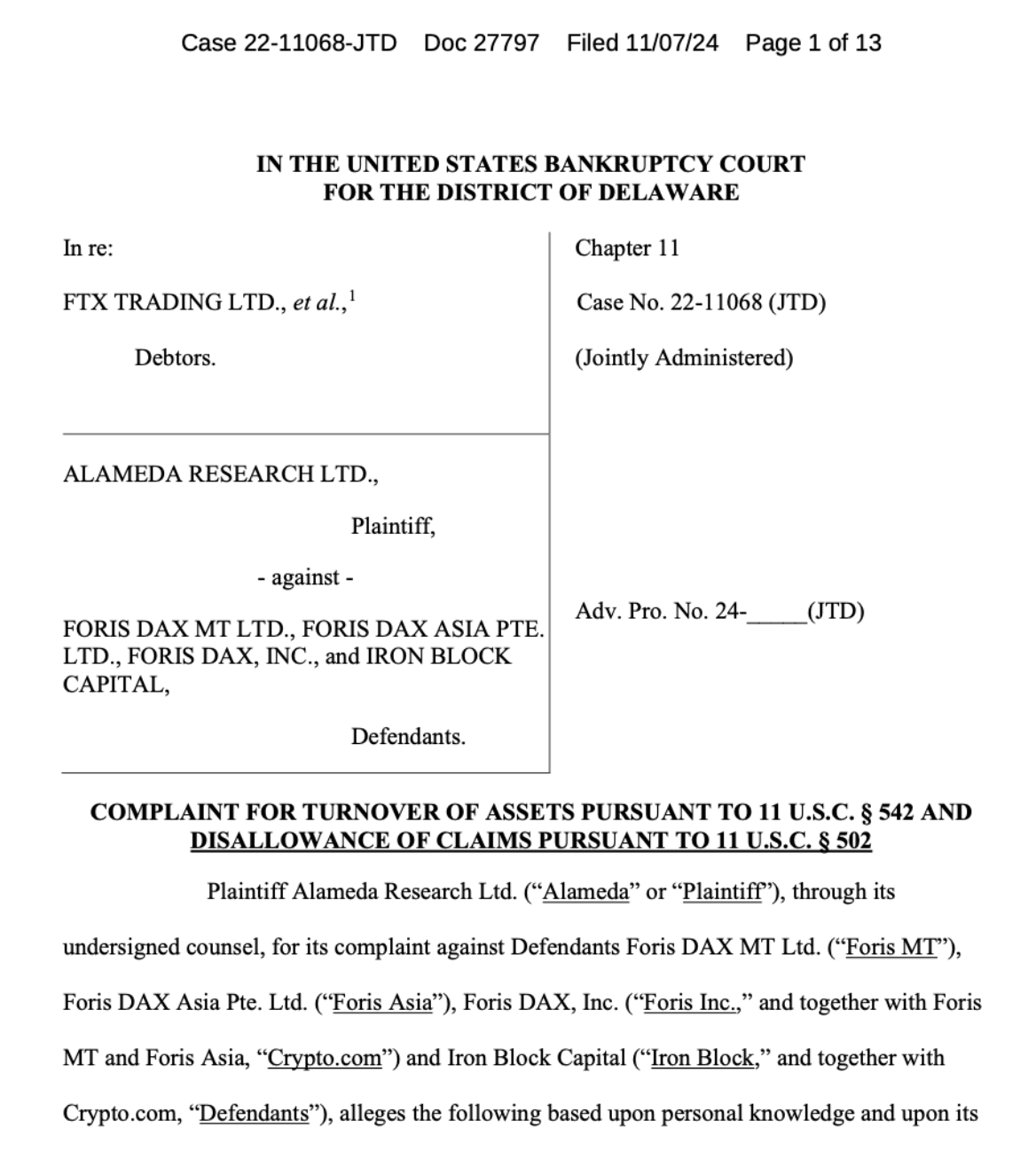 FTX 持續追回資金!Alameda 控告 Crypto.com 並追討 1100 萬美元