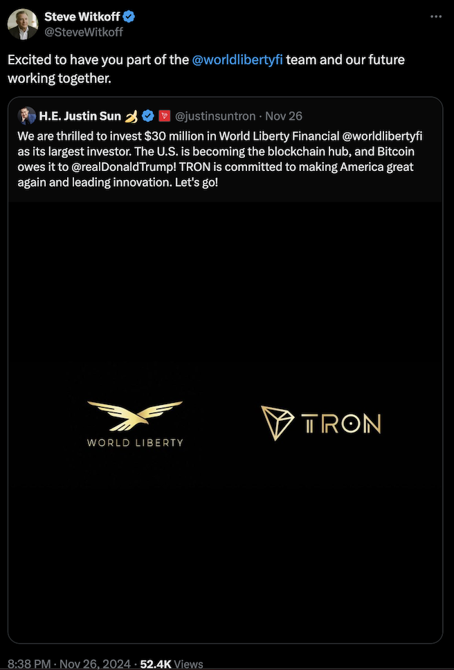 ​孫宇晨剛砸 3 千萬成 World Liberty Financial 最大投資人後，正式擔任 WLFI 顧問