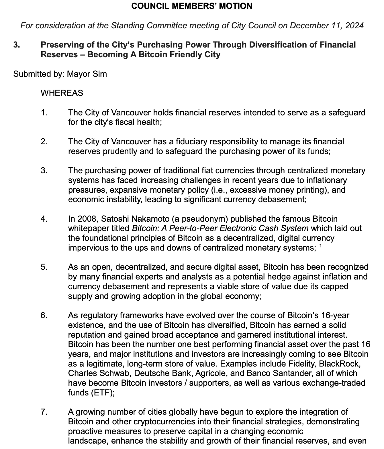 溫哥華市長提議比特幣儲備:借鑑薩爾瓦多與瑞士,打造比特幣友善城市