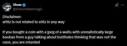 ai16z 创始人：ai16z 与 a16z 没有任何关系