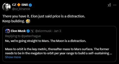 马斯克称要直接去火星不去月球，赵长鹏调侃：价格是干扰因素，继续建设