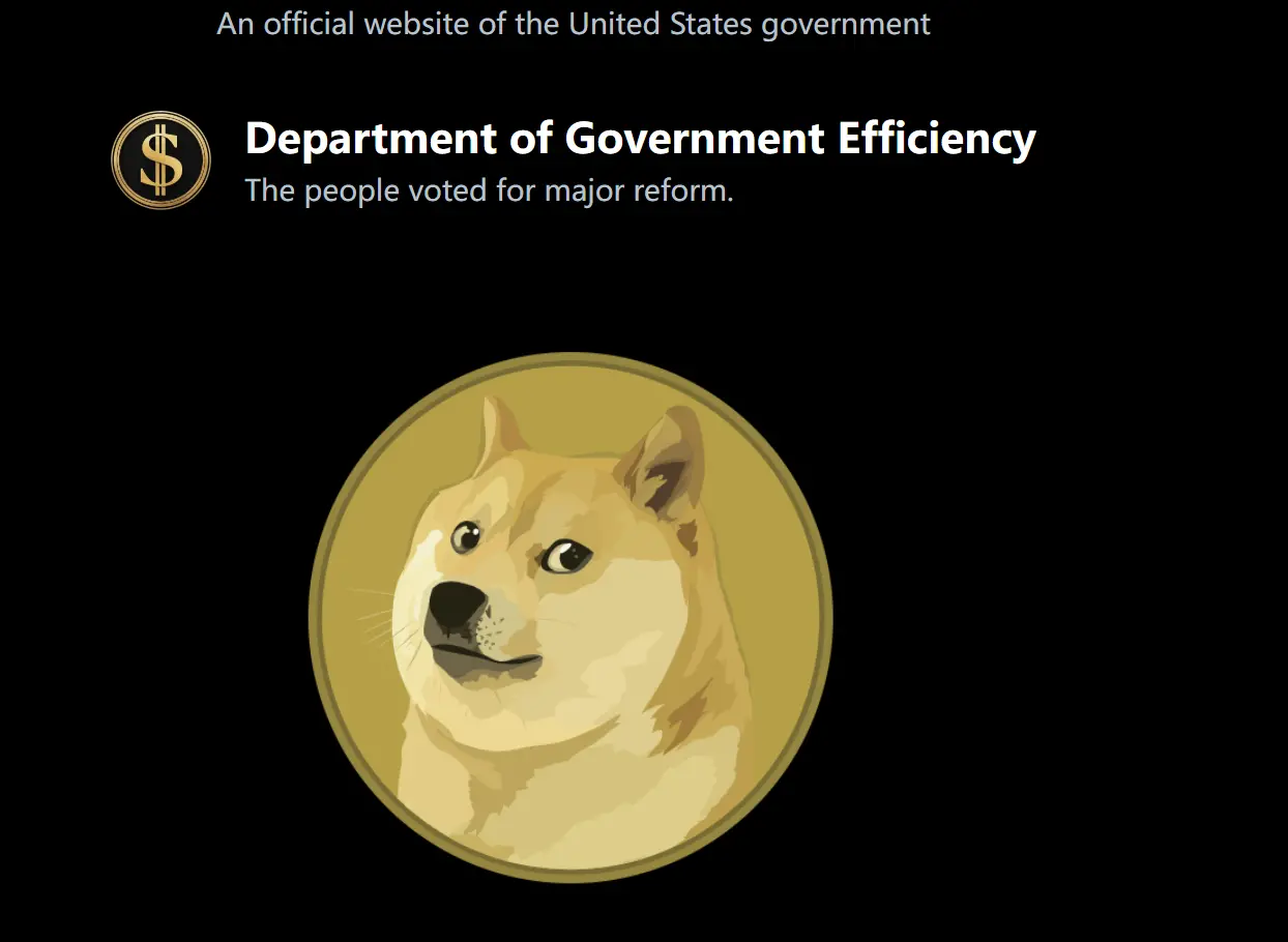 美政府效率部门官方网站疑似上线，展示狗狗币主题 LOGO