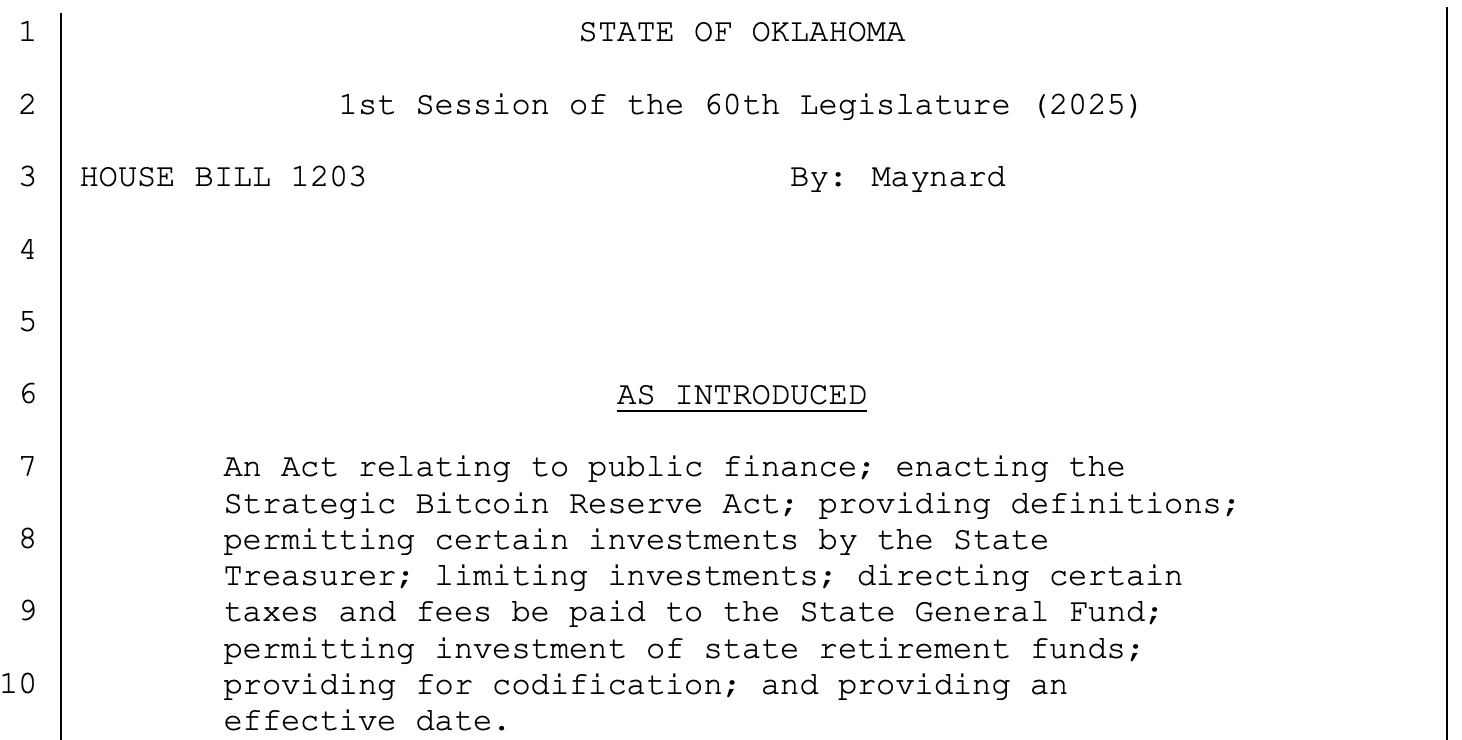 比特幣成美國多州儲備新寵,奧克拉荷馬州、德州、賓州接連推動立法