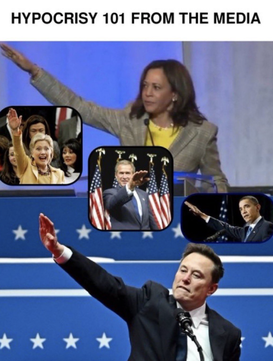 馬斯克疑似納粹敬禮挨罵!網友曬賀錦麗、歐巴馬敬禮照反擊:在搞雙標是智障嗎