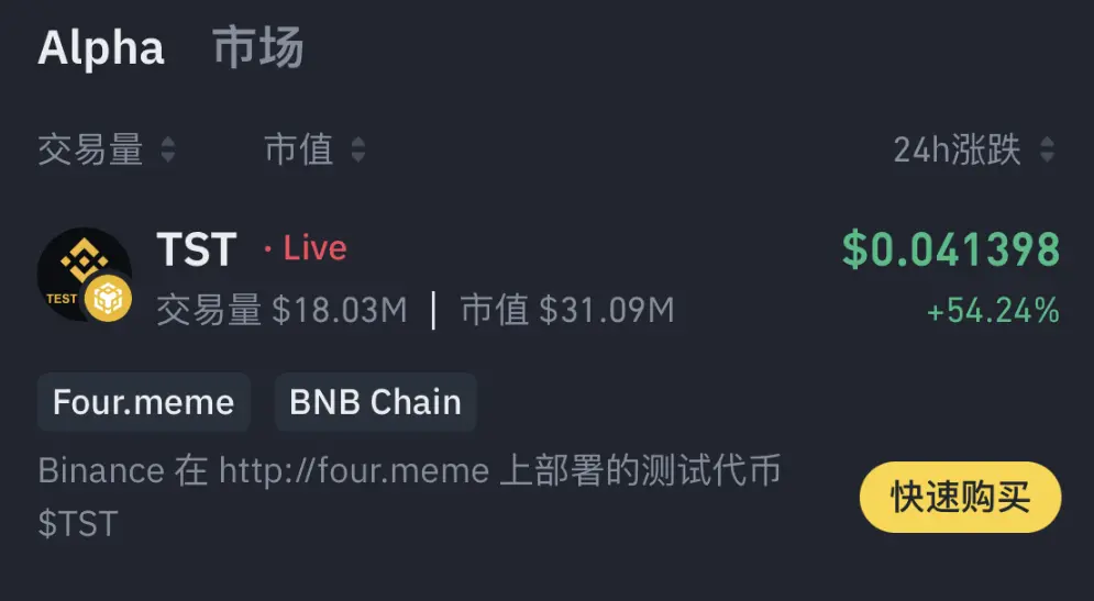 Binance Alpha 新增 TST