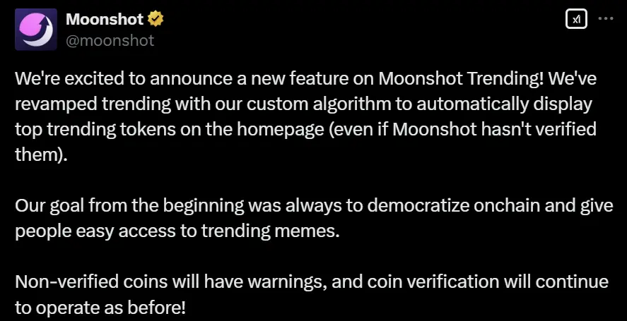 LIBRA 代币仅在 Moonshot 进行登记而非平台验证，系平台最新功能