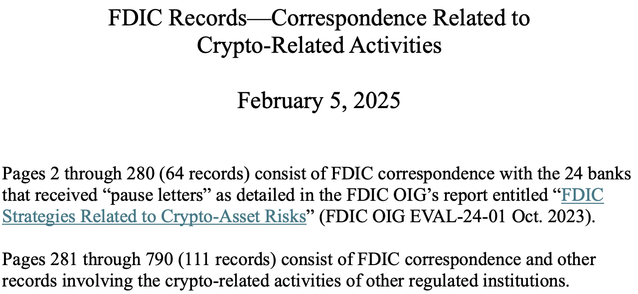 ​美國FDIC釋出790頁加密產業打壓文件：重新評估監管政策、調查去銀行化問題