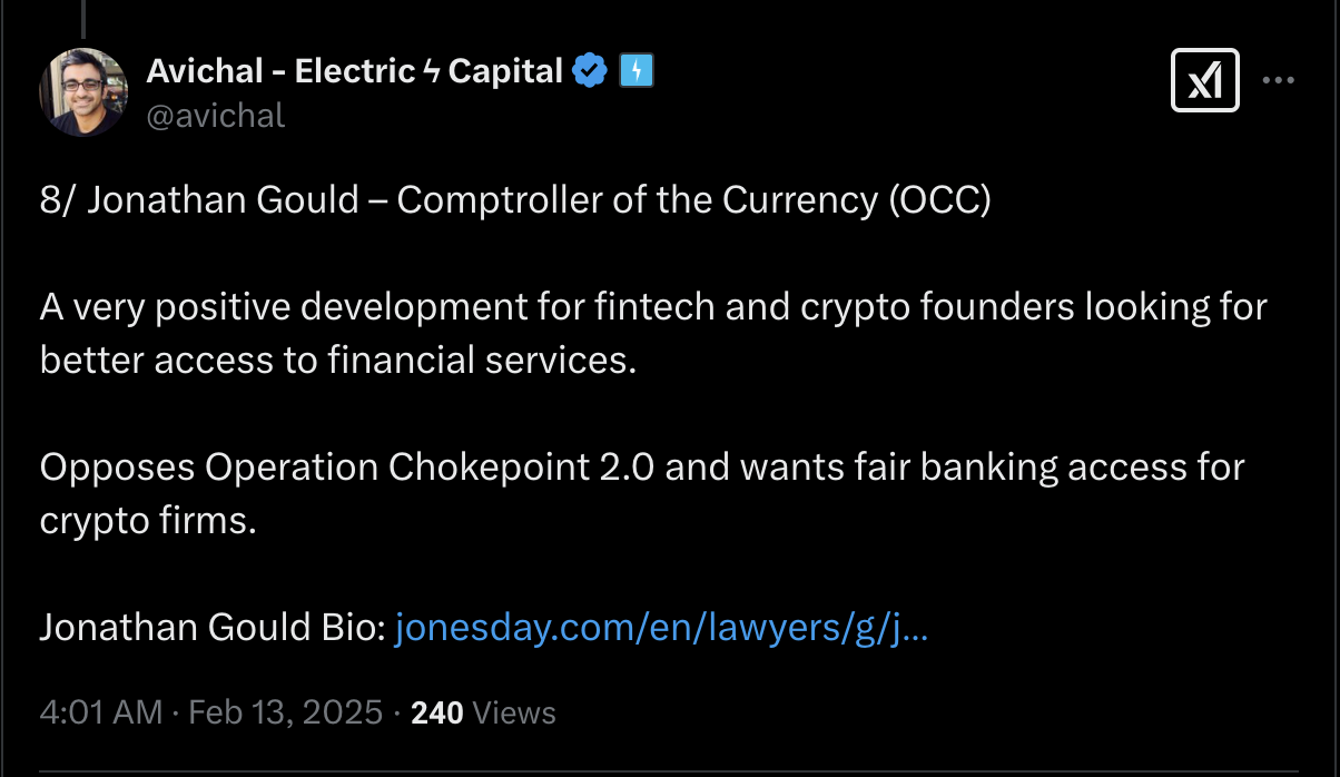 ​川普提名加密礦企 Bitfury 前高層出任 OCC 首長，美國金融監管高層人事陸續揭曉