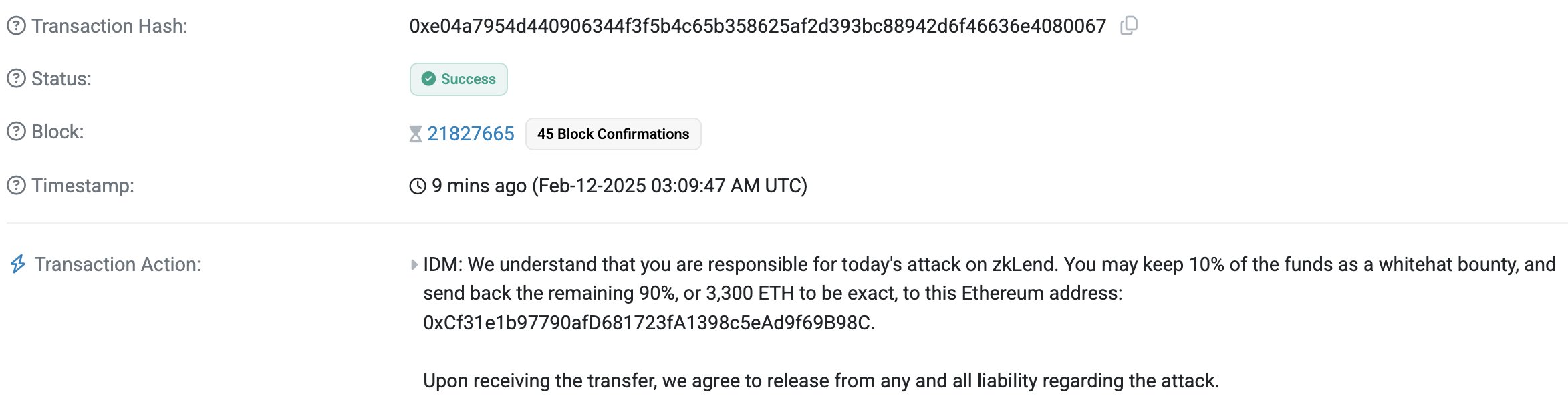 ​zkLend遭駭損失近千萬美元，開出10%獎金盼駭客歸還資金