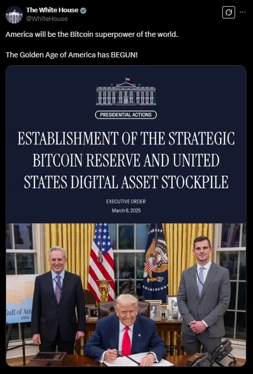 白宫：美国将成为世界比特币超级大国，黄金时代已经开始