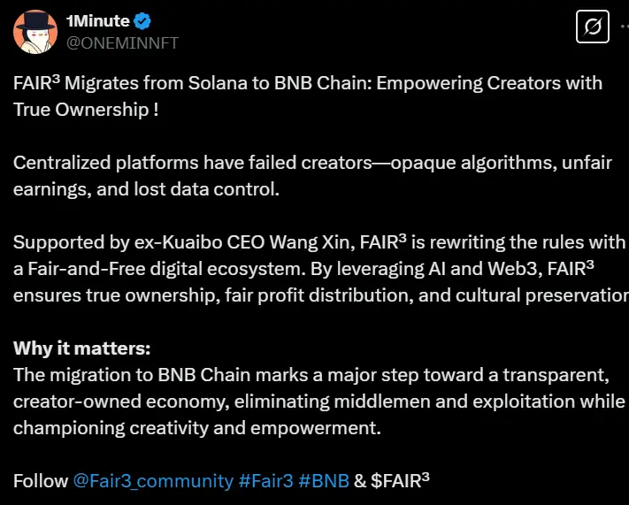 FAIR³ 正在从 Solana 迁移至 BNB Chain