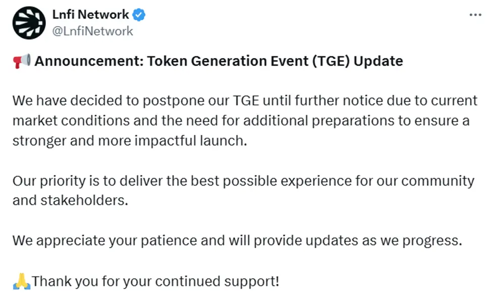 Lnfi Network 推迟 TGE 背后，BTC 生态持续疲软，未来还有救吗？