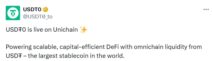 USDT0 已上线 Unichain