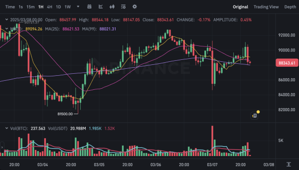 ​比特幣震盪整理！價格回落至 88,300 美元，美股與政策不確定性影響市場情緒