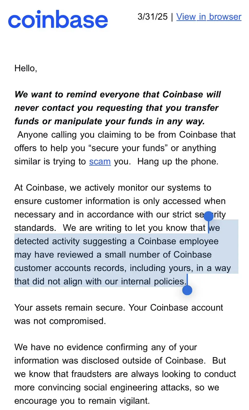 一年损失 3 亿美元，Coinbase 用户频遭精准诈骗，背后竟藏“内鬼”泄露信息？