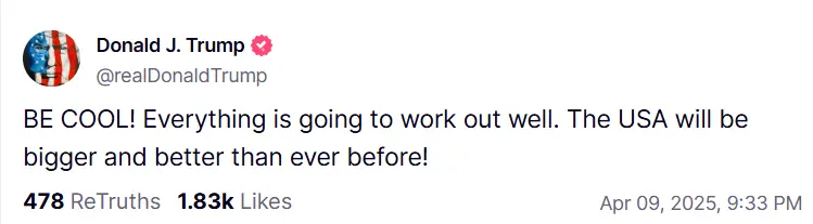 特朗普：保持冷静，一切问题都将迎刃而解