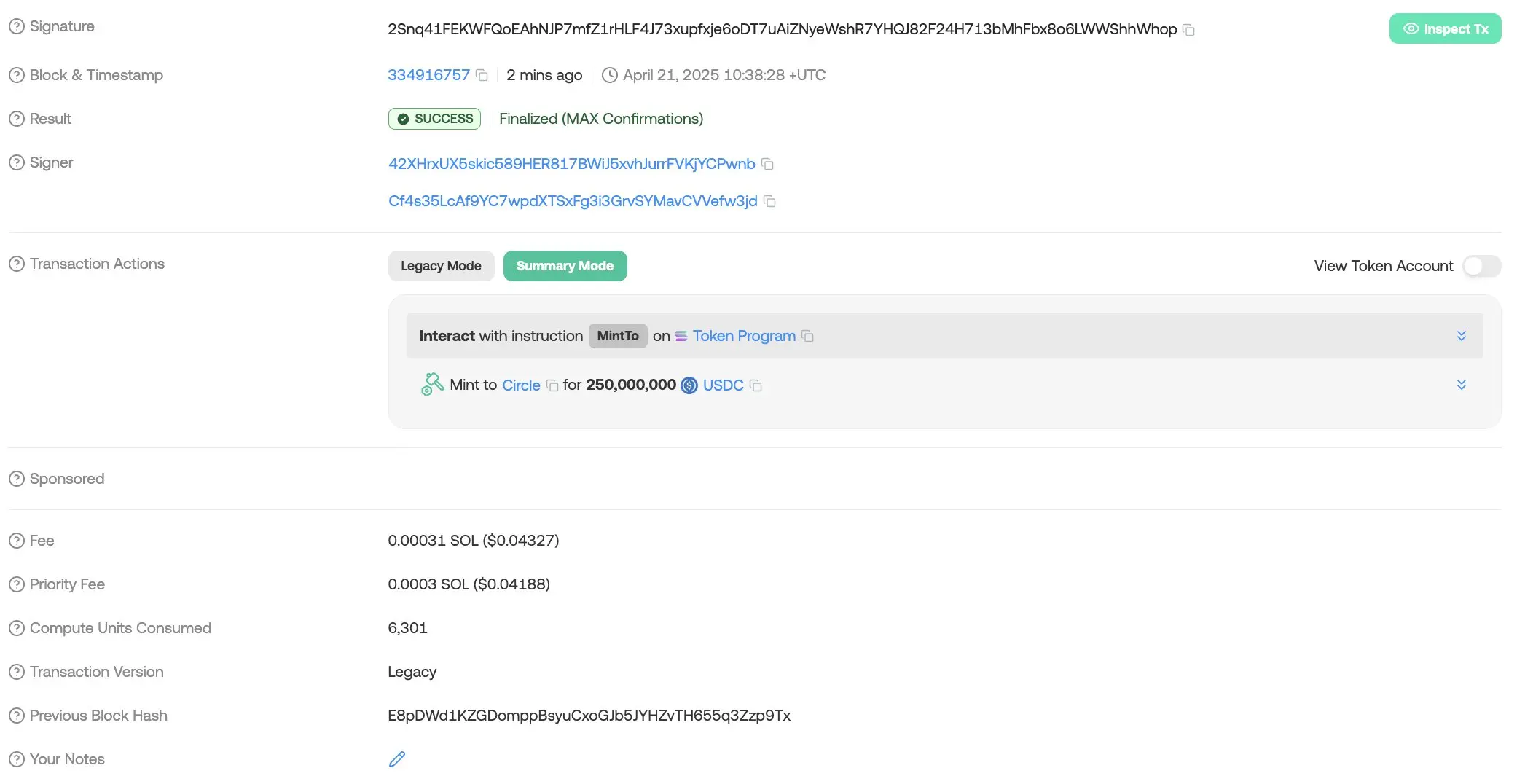 数据：Circle 在 Solana 链上新铸造 2.5 亿枚 USDC