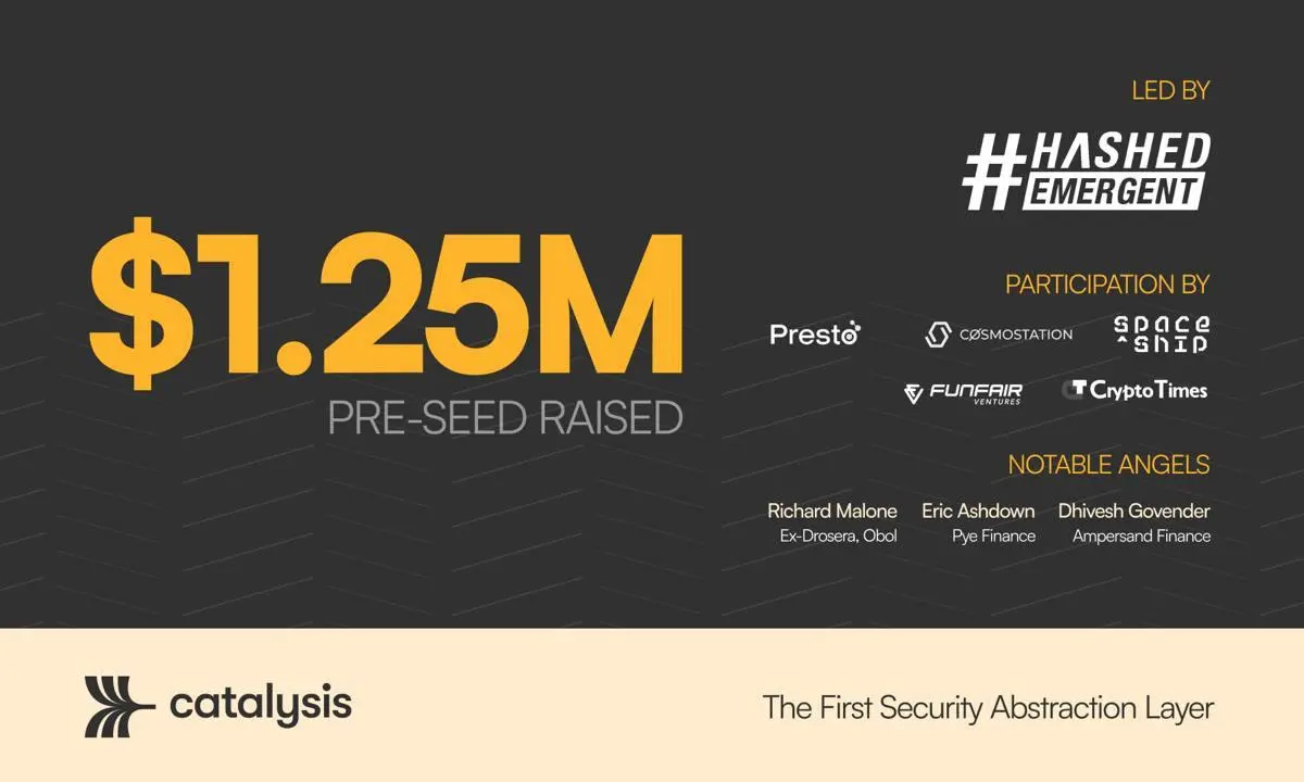 Web3 基础设施初创公司 Catalysis 完成 125 万美元 Pre-Seed 融资，Hashed Emergent 领投
