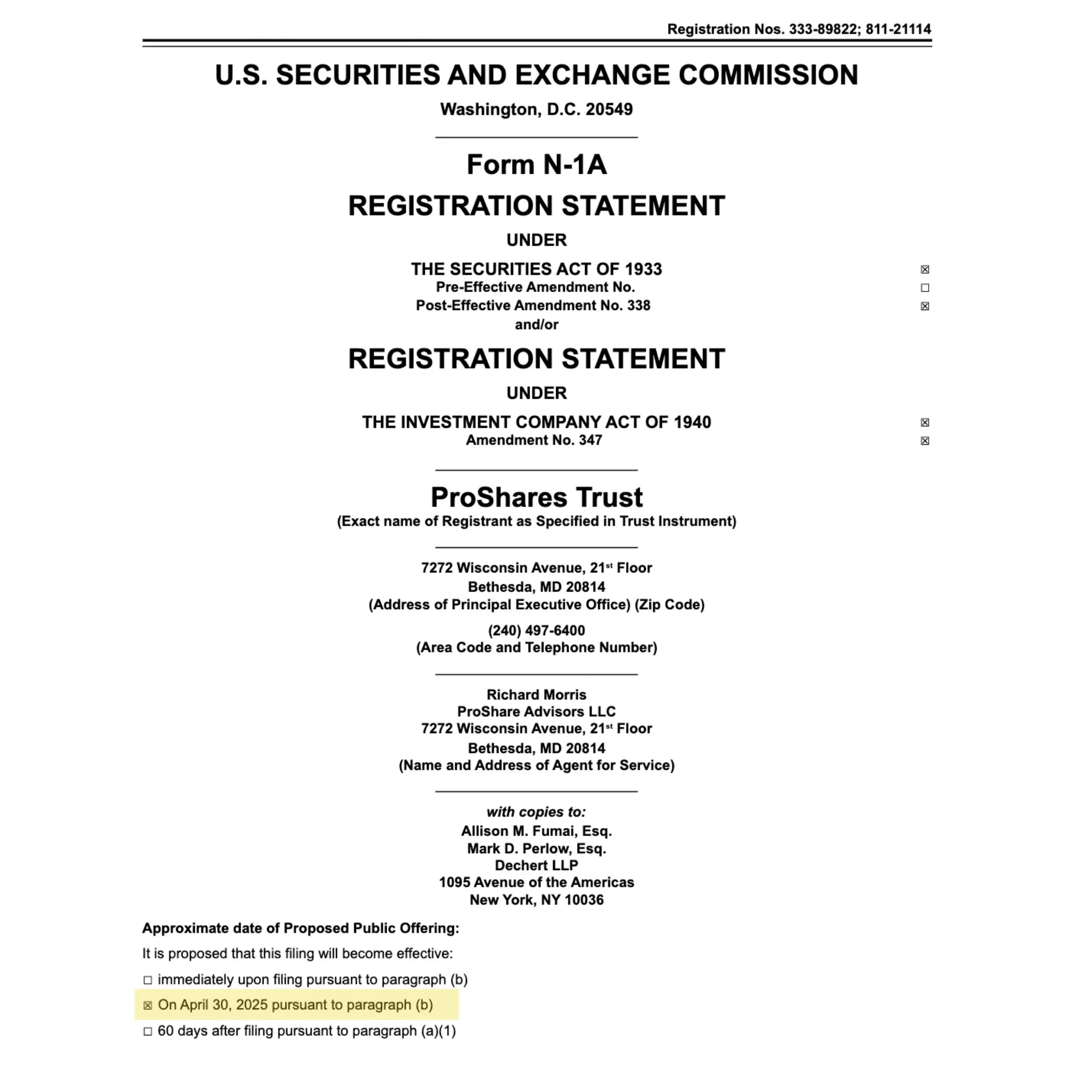 美 SEC 已批准 ProShares Trust XRP ETF 于 4 月 30 日公开上市