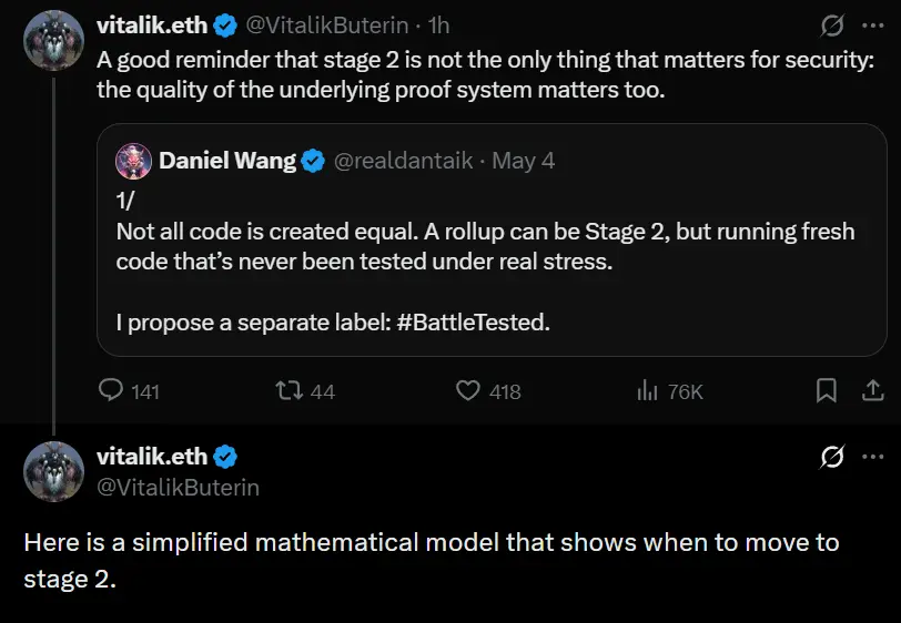 Vitalik:L2 网络的底层证明系统质量同样重要,应随着发展逐步进入第二阶段