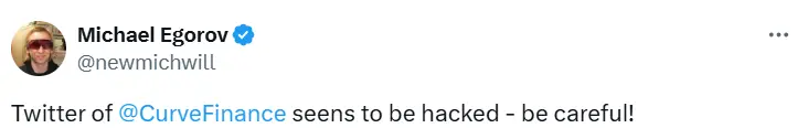 Curve 官方 X 账户遭黑客攻击，请勿点击任何链接