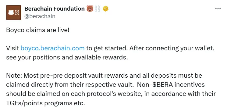 Berachain Boyco 空投已开放领取