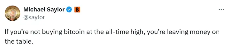 Michael Saylor：若不在历史高位买入比特币，就是错失良机