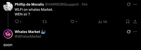 Whales Market 表示其盘前市场即将上线 WLFI