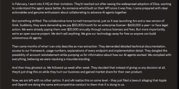 馬斯克 X 遭 Eliza Labs 提告:合作變勒索,拒付 60 萬鎂授權費就停權