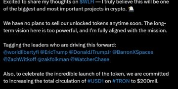 WLFI 正式上市,孫宇晨領取 6 億枚浮盈上億鎂,稱沒有出售計劃