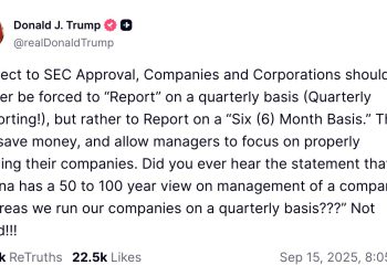 川普借鑑中國企業長遠經營理念，呼籲 SEC：取消季報改為半年報 