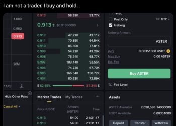 一特赦就喊單！CZ 身體力行買入讓 Aster 飆漲逾 30%：我買了就會 hold 著 