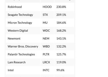 Robinhood 成 2025 標普 500 最耀眼的明星！AI 需求強烈推升硬體科技股緊追在後 
